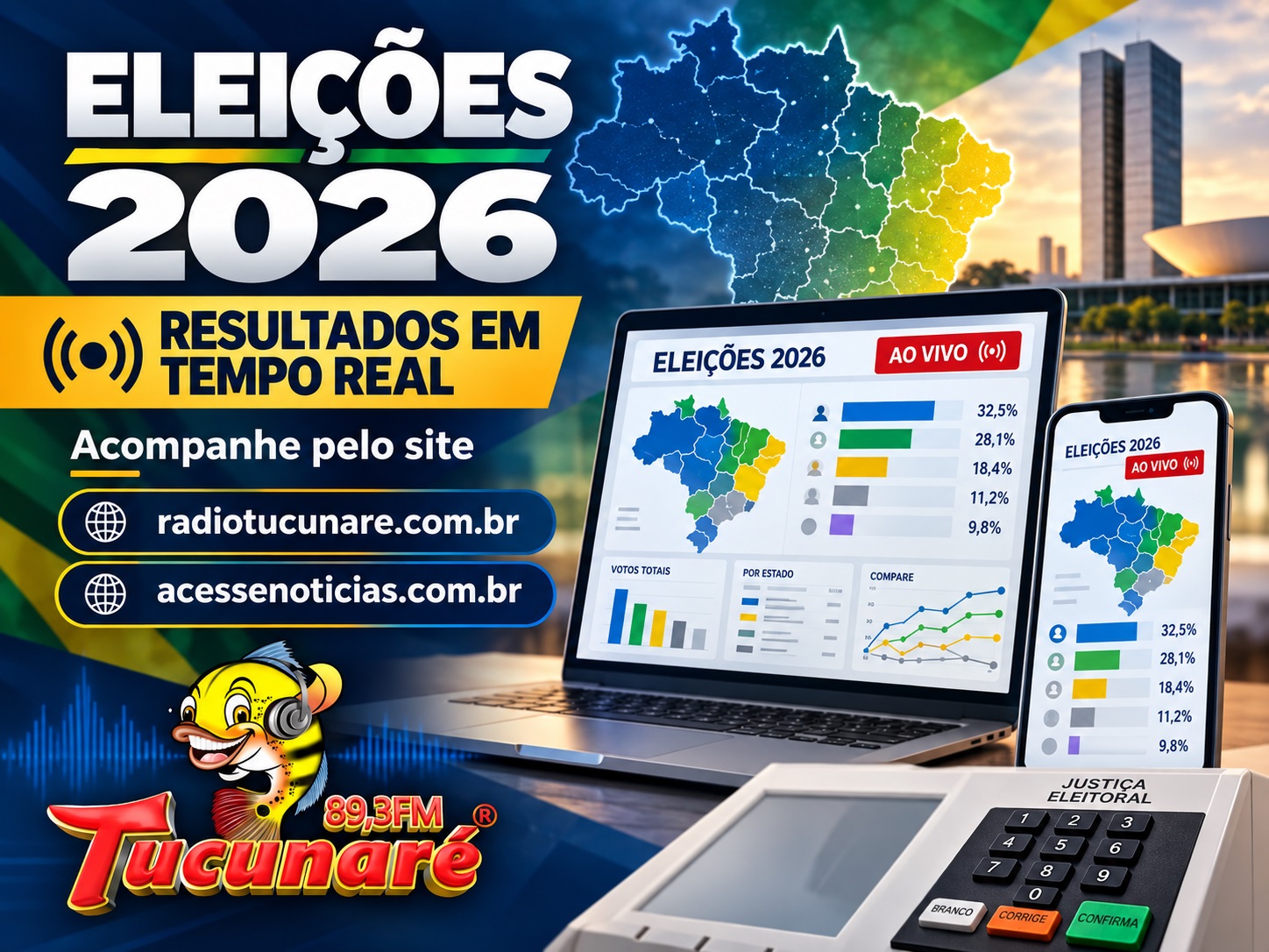 Rádio Tucunaré transmitirá apuração das Eleições 2026 em Juara e MT